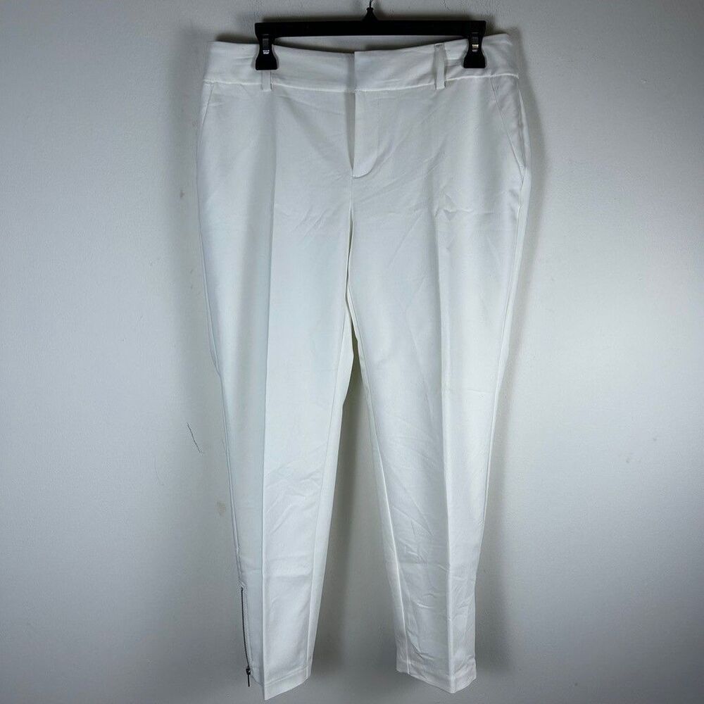 Roz & Ali Women White Ankle Pants Size 10 Stretch Zipper Hem Dress Pants